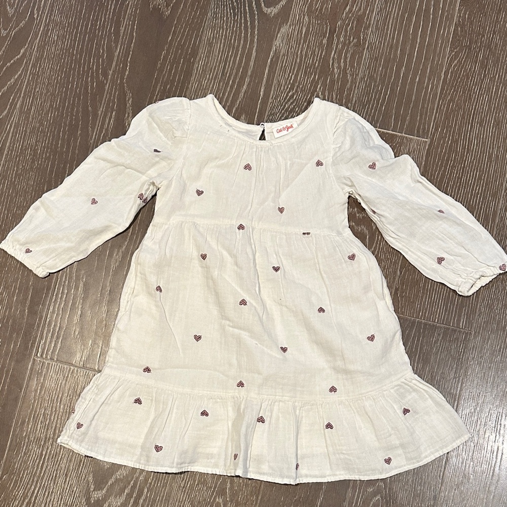 Cat & Jack white  Dress with Pink Heart Embroidery